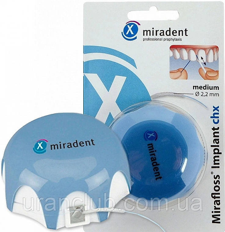Mirafloss Implant CHX мирофлос імплант для чищення зубів при брекетах, імплантах або мостоподібних протезах