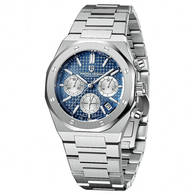 Чоловічий водонепроникний наручний годинник Pagani Design PD-1707 Silver-Blue
