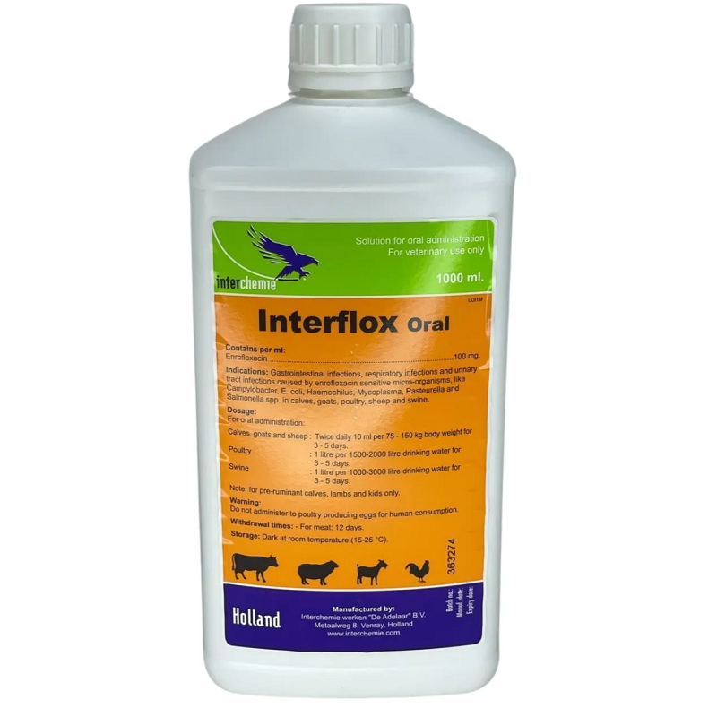 Розчин Інтерфлокс у разі захворювання органів дихання і шлунково-кишкового тракту 1 л Interchemie, фото 1