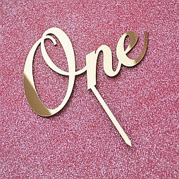 Топпер дзеркальний золото "One" (напис, паличка) 8324