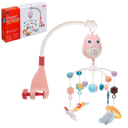 Музичний мобіль карусель RT 668-13 мелодії, брязкальця, прорізувачі рожева Сова, фото 1
