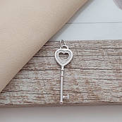 Кулон срібний ключик із сердечком та білими фіанітами