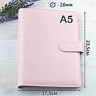 Блокнот, планер із шкірзамінника А5 діаметр кілець 20мм Рожевий з мармуром BSH050, фото 2