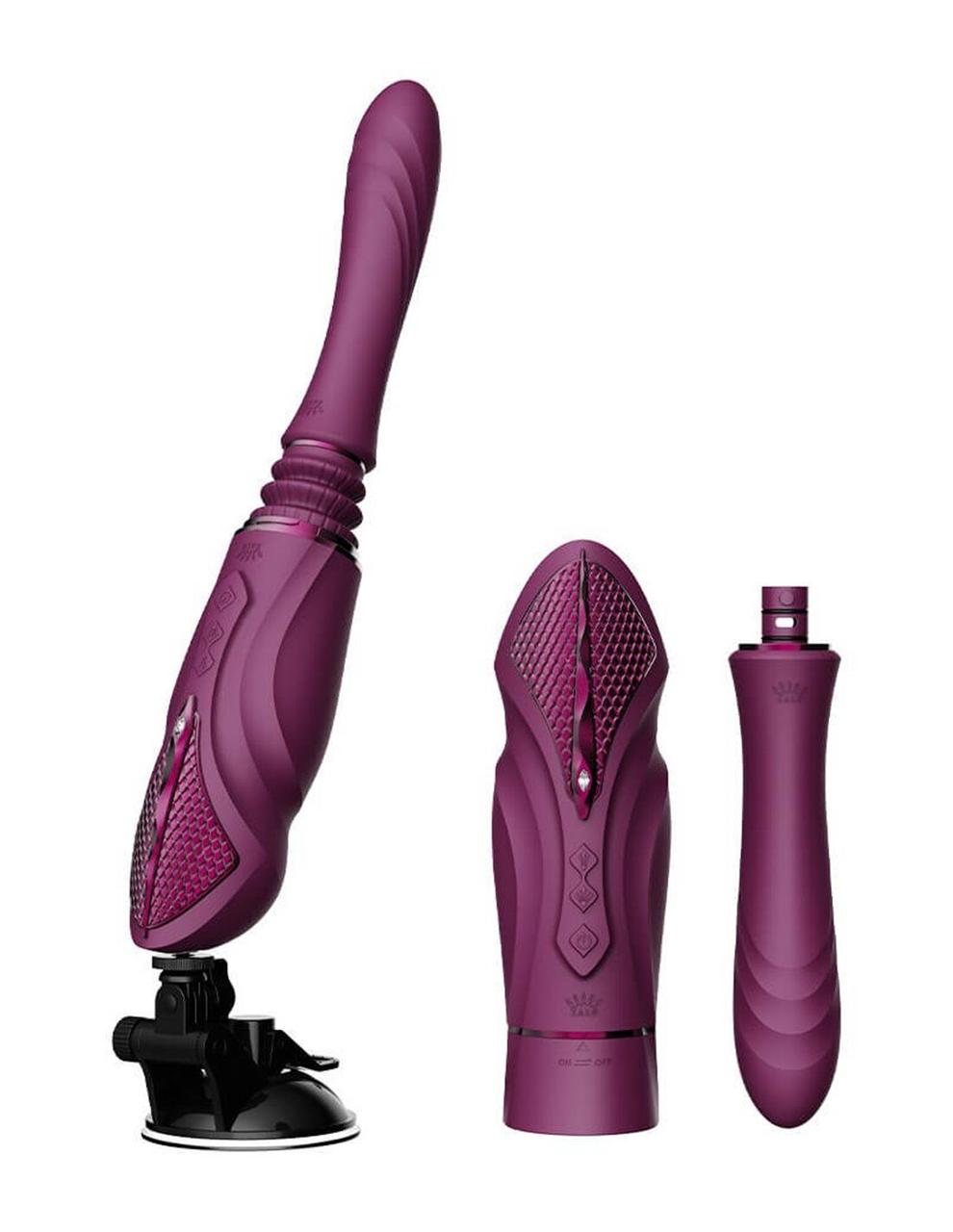 Компактна смарт секс-машина Zalo – Sesh Velvet Purple, 2 насадки, пульт дистанційного керування, кристал Swarovski, фото 1