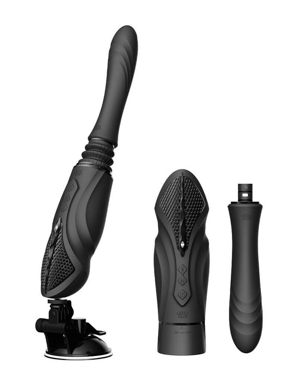 Компактна смарт секс-машина Zalo – Sesh Obsidian Black, 2 насадки, пульт дистанційного керування, кристал Swarovski, фото 1