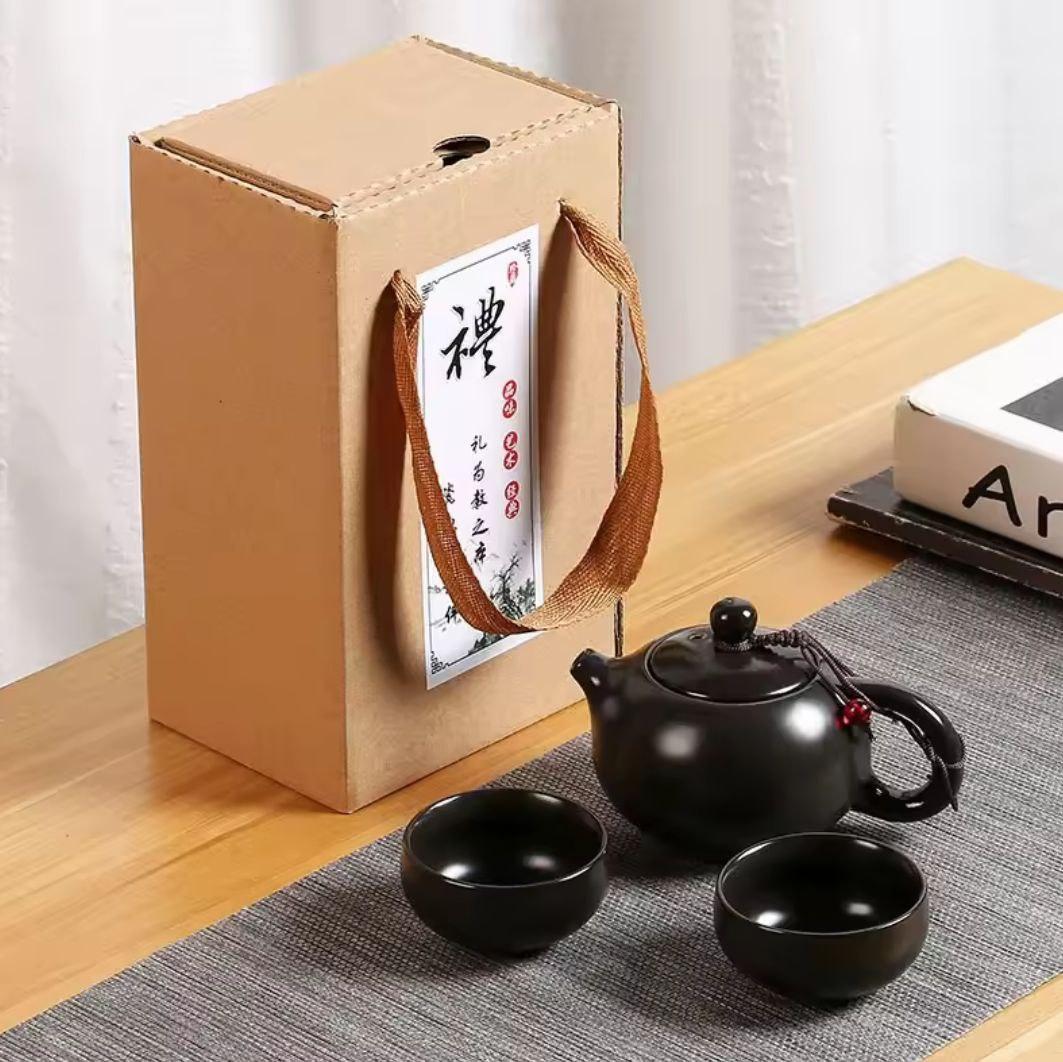 Фарфоровий чайний сервіз 3 предмети для чаю, китайський, дорожній, Чорний, для чайної церемонії