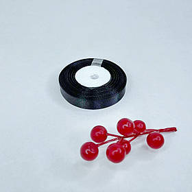 Стрічка атласна, 1,2 см, ⭐ чорна ⭐, 23 м - рулон