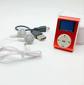 Маленький і зручний MP3 плеєр чорний с LCD червоний