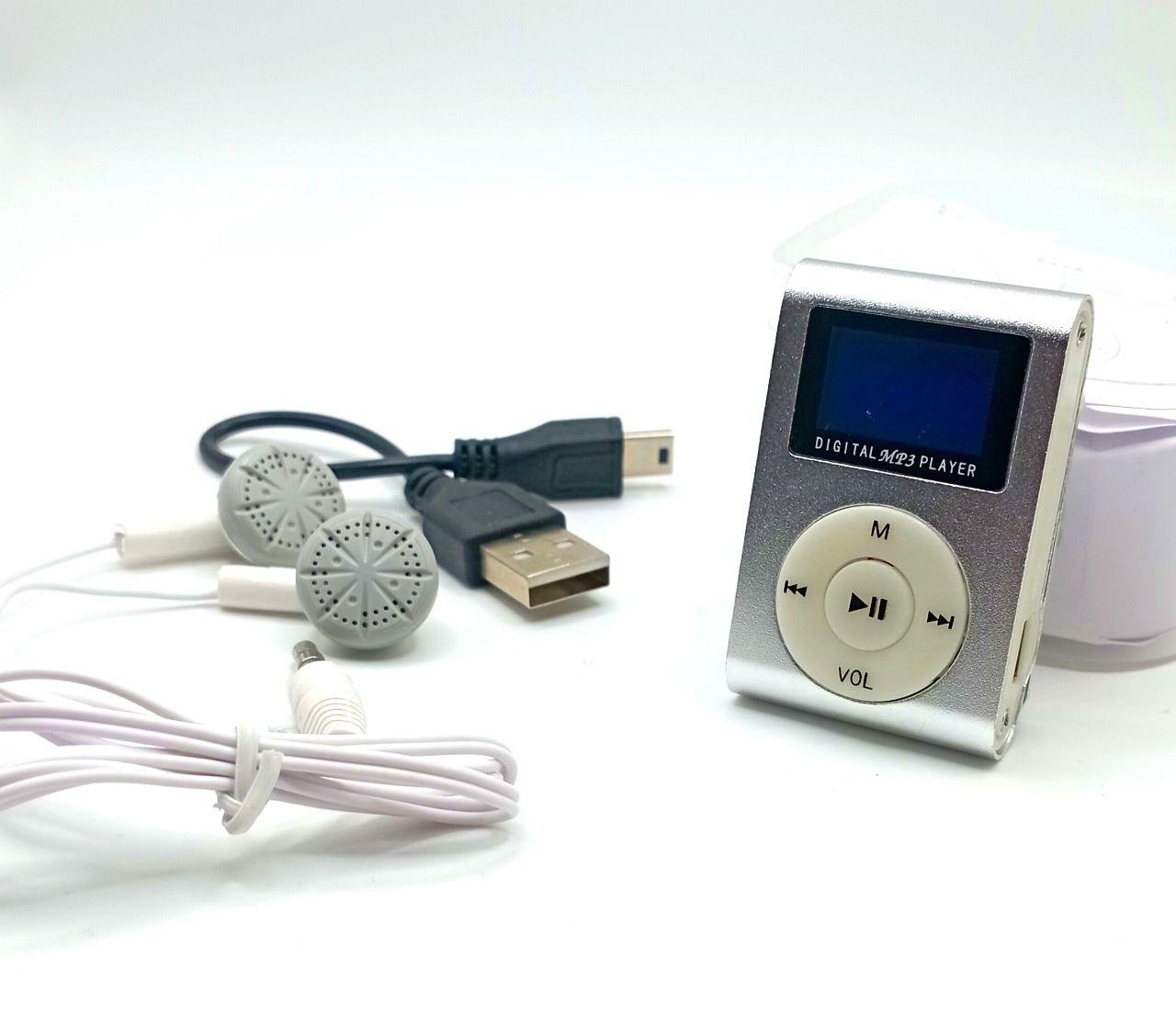 Маленький і зручний MP3 плеєр с LCD сріблястий