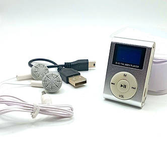 Маленький і зручний MP3 плеєр с LCD сріблястий