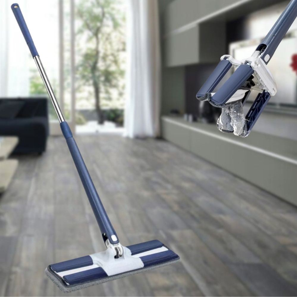 Телескопічна швабра для миття підлоги вікон і стін з мікрофіброю і автоматичним віджимом обертова, фото 1