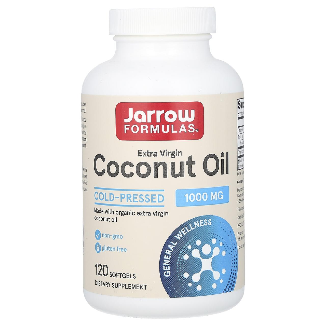 Кокосова олія першого холодного віджиму, Coconut Oil, Jarrow Formulas, 1000 мг, 120 капсул