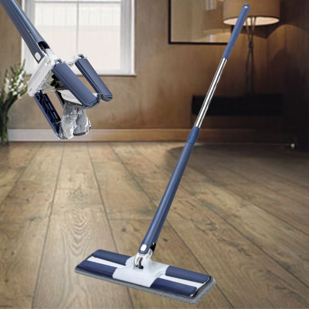 Швабра телескопічна для миття підлоги вікон і стін з мікрофіброю і автоматичним віджимом обертова, фото 1