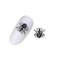 Шарми Sutoz (фігурки) для нігтів H-324 Павук 9х8 мм (1 шт), сріблясто-чорні