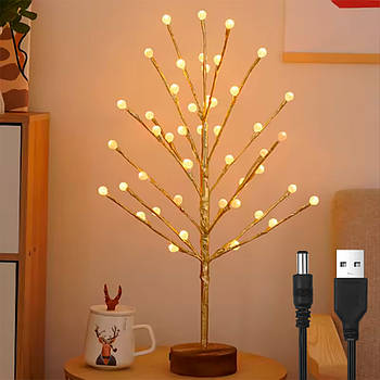 Настільний світильник Дерево з кульками (60см), від USB, Теплий білий / Світильник-нічник / Дерево-гірлянда