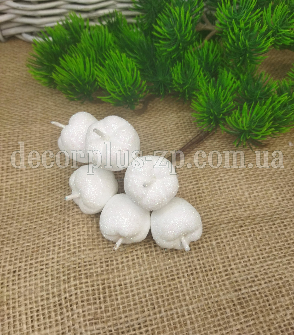 Яблучка 2,5*2,5см - гліттер, білі, у пучку, фото 1