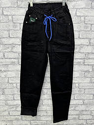 Жіночі теплі джинси з високою посадкою в чорному кольорі на байці