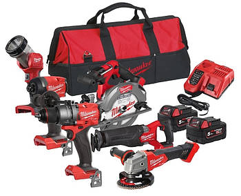 Набір з 6 інструментів безщіткових акумуляторних M18 FPP6G3-502B MILWAUKEE (M18 FPD3 18V акум ударна дриль; M18 FID3 18V акум ше