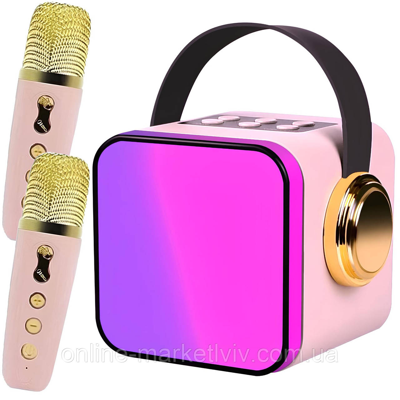 Bluetooth колонка з підсвічуванням + 2 мікрофони, USB, ZX-03 / Блютуз колонка портативна / Міні колонка караоке