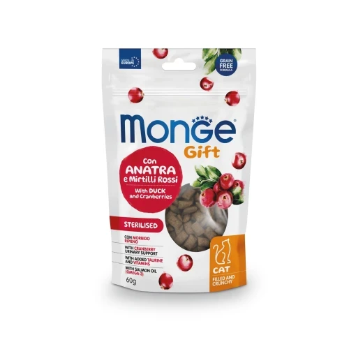 Ласощі для котів Monge (Монж) Gift Cat Sterilsed з качкою та журавлиною 60 гр