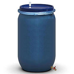 Бочка для бродіння 230 л з гідрозатвором U металевим хомутом та латунним зливним краном 1/2"