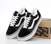 Чоловічі зимові низькі кеди Vans Old Skool Black White Winter Fur Ванс чорно білі замша на білому хутрі, фото 5