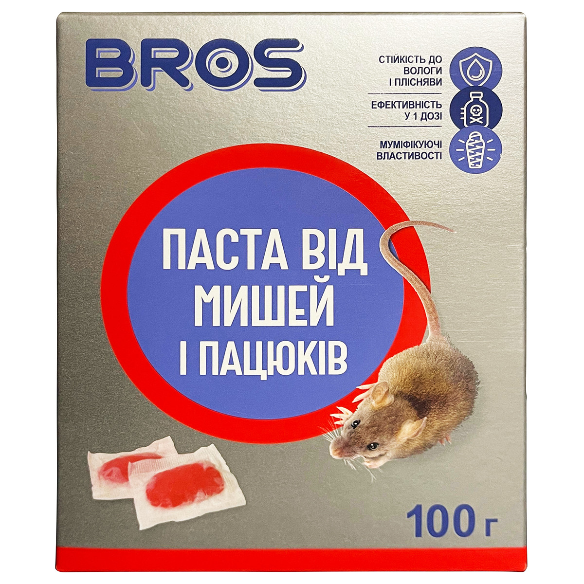 Паста для знищення гризунів (щурів, мишей), з муміфікуючим ефектом, 100 г, від Bros, Польща