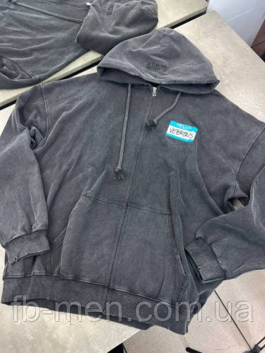 Худі Vetements Hello на блискавці толстовка чоловіча сіра з капюшоном