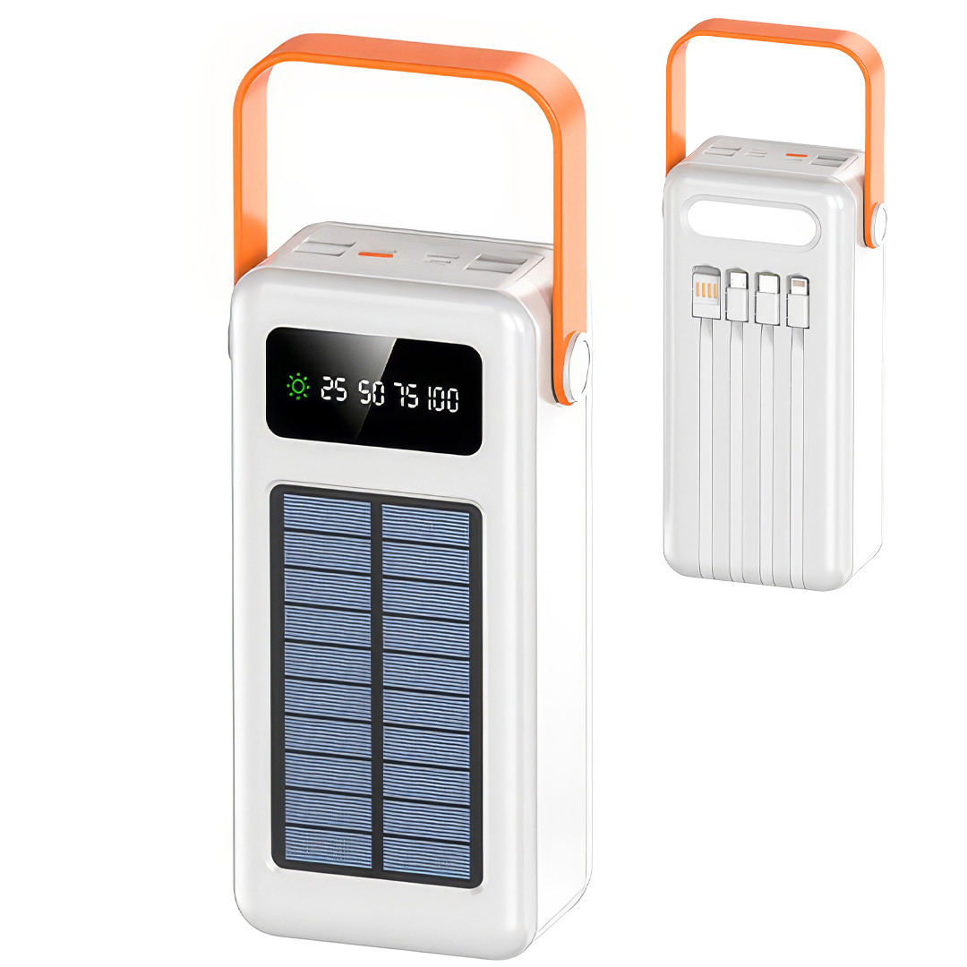 Портативний зарядний пристрій із сонячною панеллю Power Bank Білий Зовнішній акумулятор на 70000 mAh