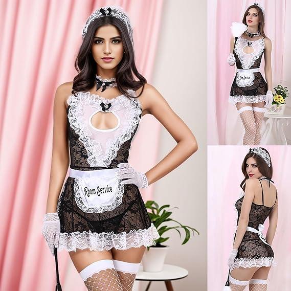 Еротична чорна міні сукня з білим мереживом, фото 1