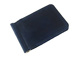 Тонкий шкіряний гаманець затиск для грошей GS синій