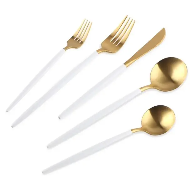 Набір столових приборів золото white із неіржавкої сталі 18/10 на 5 предметів., фото 1
