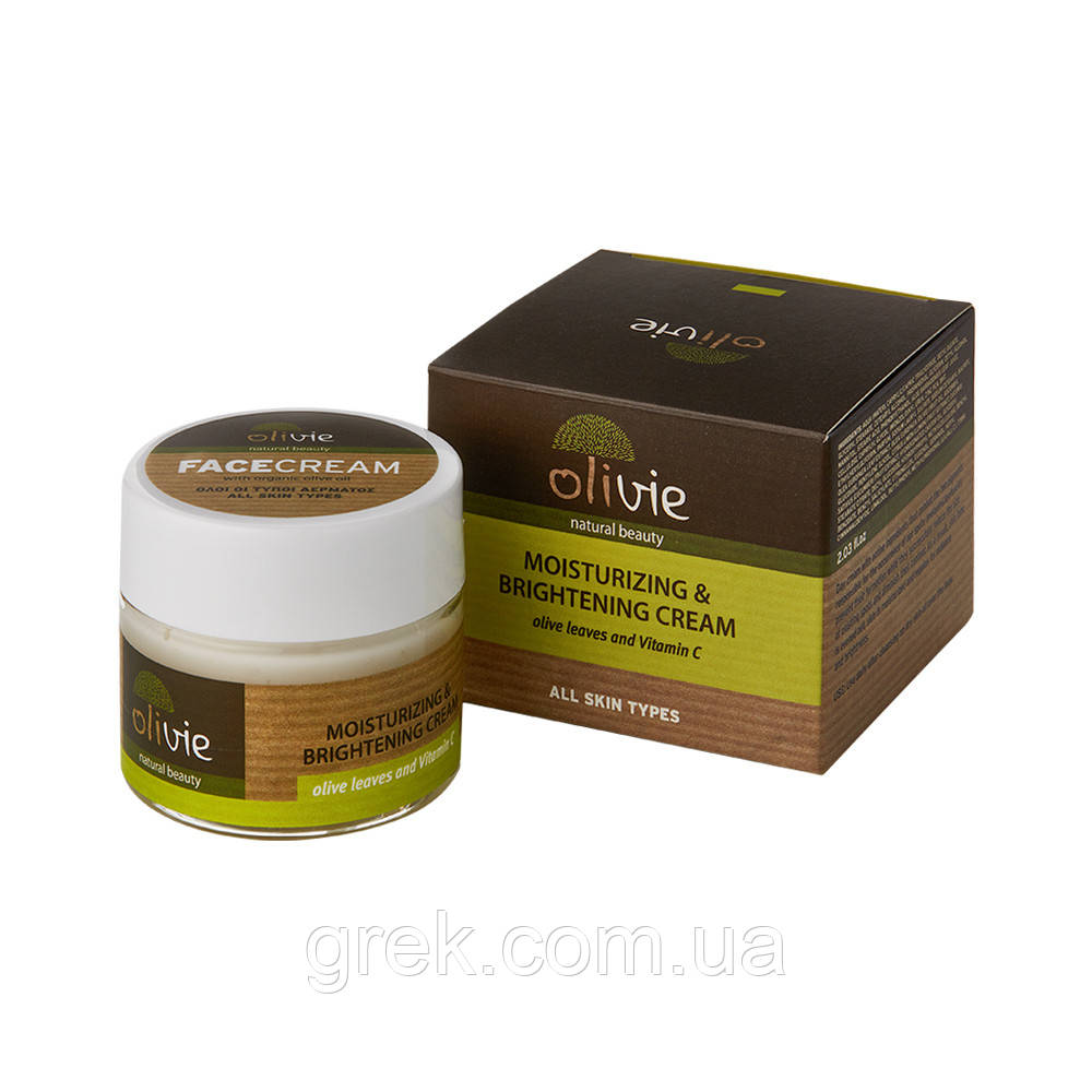 Крем зволожуючий і освітлюючий з листям оливи та вітаміном C 60 мл Olivie, фото 1
