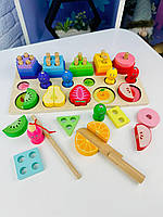 Деревянный сортер Limo Toy фруктовая рыбалка, интерактивная логическая доска фрукты на магните 3в1 для детей