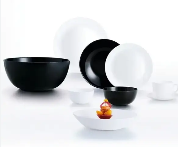 Столовий сервіз Luminarc Diwali Black & White чорно-білий зі склокераміки 44 пр (P4678)