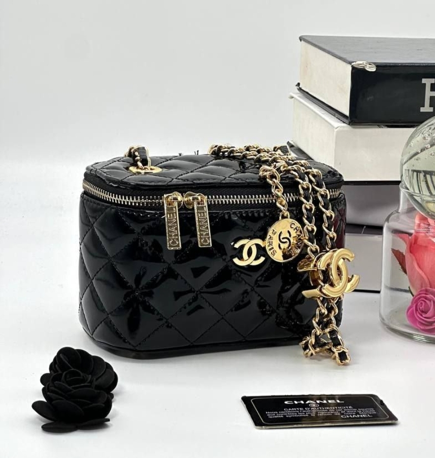 Жіноча сумка Chanel бочонок, люкс, 17.5*11*8.5см, чорний лак, 930512