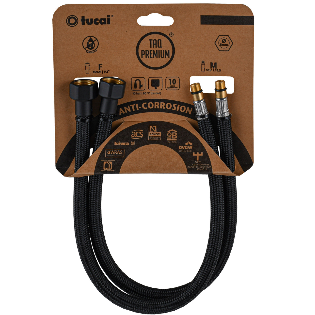 Шланг для змішувача TUCAI TAQ PREMIUM GRIF М10х1/2″ 0,6м. АНТИКОР. AСB ПАРА (Чорний Мат) 210393 (000029283), фото 1