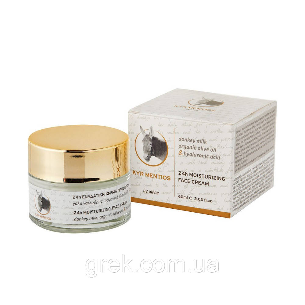 Крем для обличчя зволожуючий  з молоком ослиці, оливковою олією та гіалуроновою кислотою 24 години 60 мл Olivie, фото 1