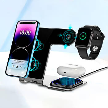 Безпровідна зарядка 3-в-1 (5/7,5/10 Вт) / Швидка зарядна станція / Бездротовий зарядний пристрій