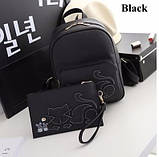 Рюкзак жіночий шкіряний Кіт з клатчем, фото 2