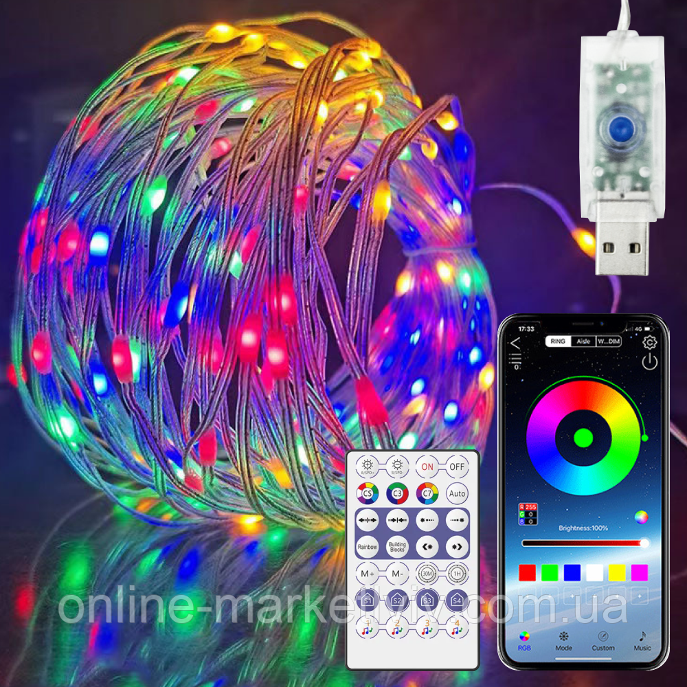 Купить Светодиодная лента от USB 10м RGB с Bluetooth + Пульт, Цветная ...