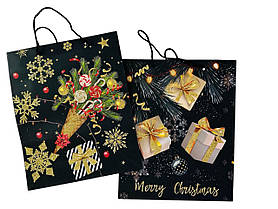 Пакет подарунковий Новорічний чорний із золотом (HL-8811-3М)