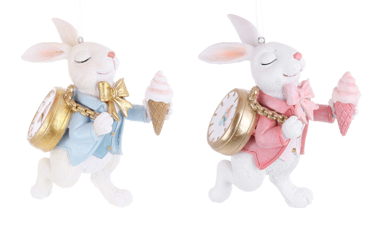 Фігурка-підвіска полістоун "Кролик з годинником" 10х6х12см рожевий та блакитний №K07-534/Bonadi/(4)(24), фото 1