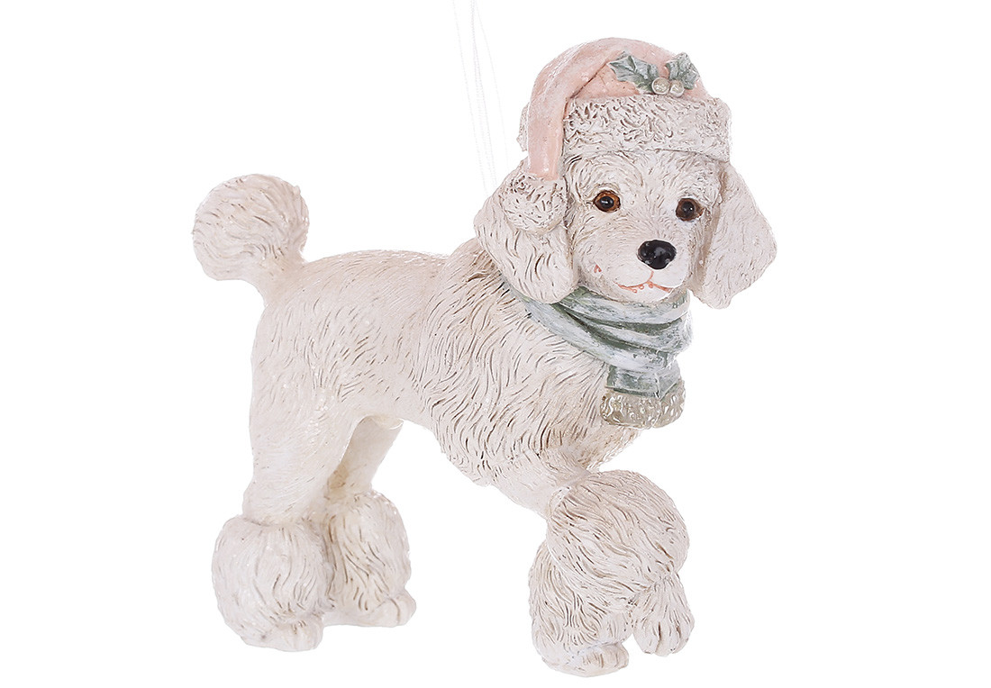 Фігурка-підвіска полістоун "Пудель у шапці" 10х4.5см,сірий з персиковим №K07-530/Bonadi/(6)(18), фото 1