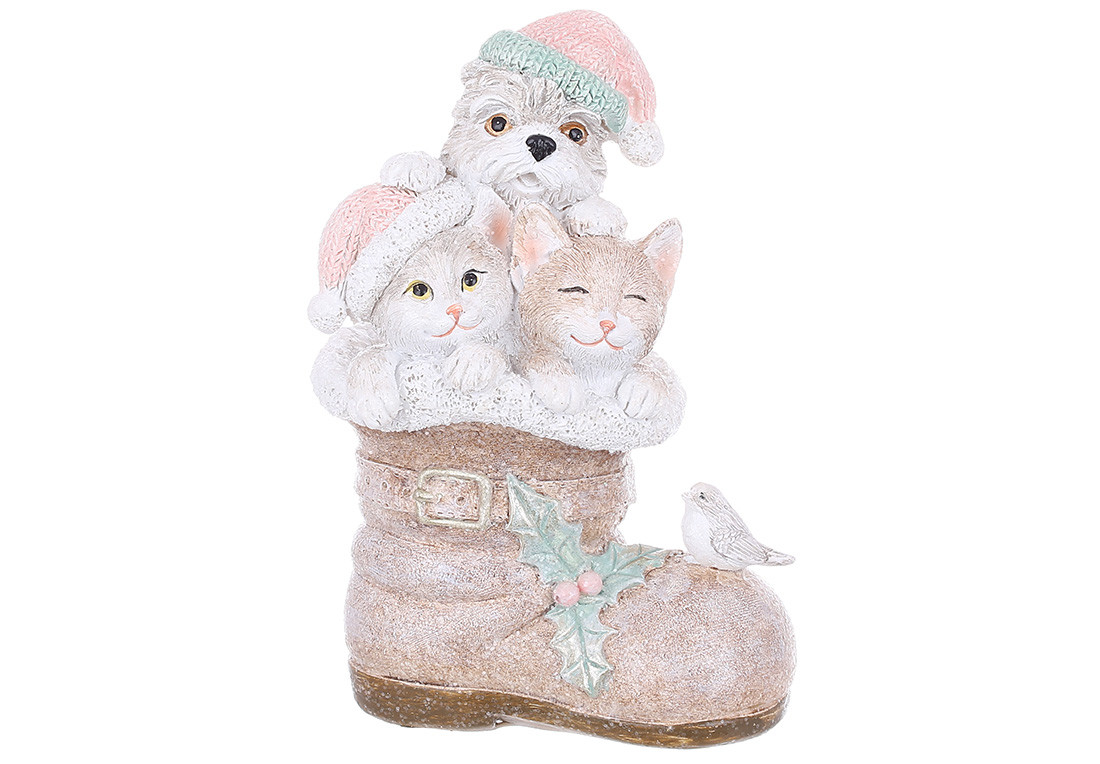 Фігурка-підвіска полістоун "Тварини у чобітку" 9,5х7х13,5см,світло-коричневий з рожевим, фото 1