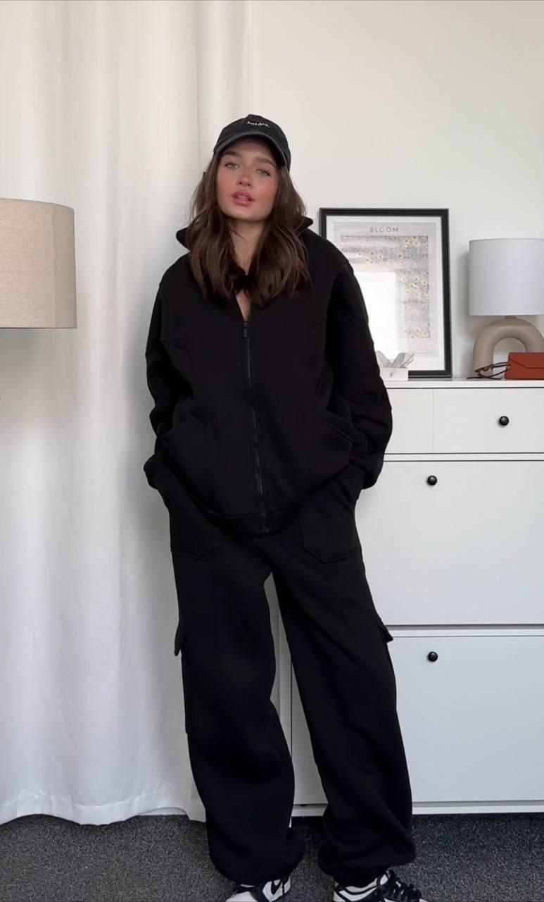 Костюм oversize - кофта на змійці та штани карго, фото 1