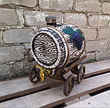 Керамічна діжка для напоїв на дерев'яному візку 6 літрів з краником, фото 2