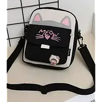 Сумка підліткова Кішка аніме крос-боді через плече чорний колір