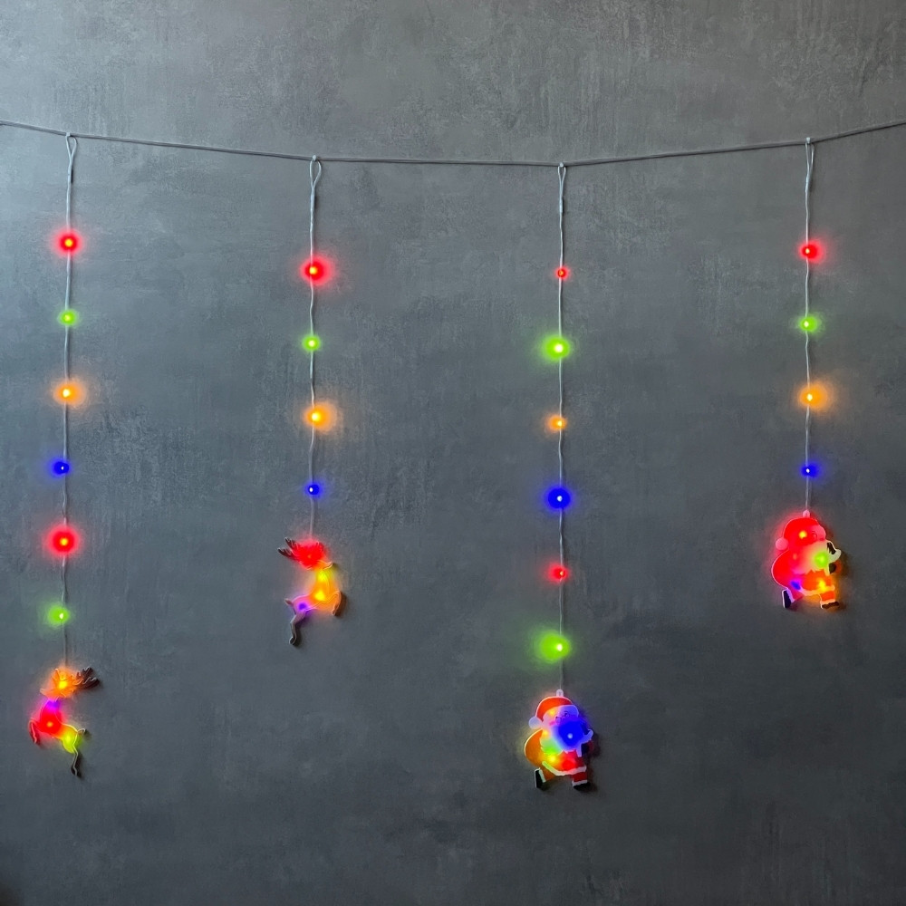 Гірлянда-штора "Санта й олені", 100 LED, різнобарвна, від електромережі, фото 1