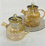 Чайник заварювальний Бурштиновий Ромбус золоте скло 1л / 1.5л, фото 5